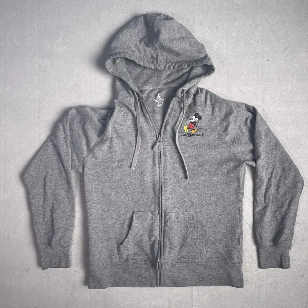 Walt Disney World Mickey‎ Mouse Full Zip Fleece Jacket Youth XL Gray Long Sleeve